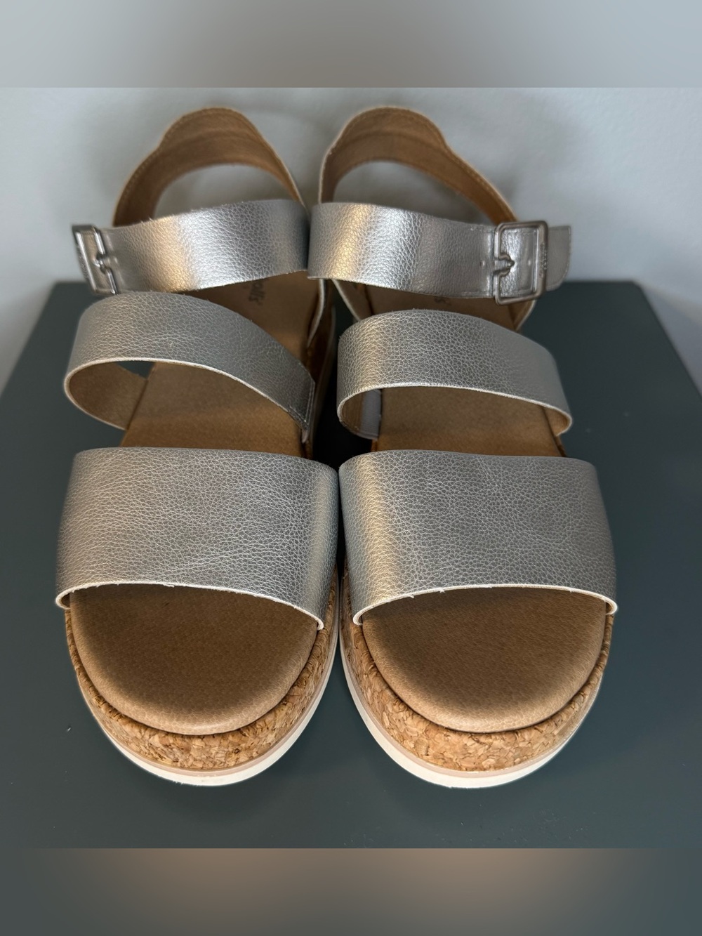 Dr. Scholl's Once Twice Silver Platform Wedge Sandals